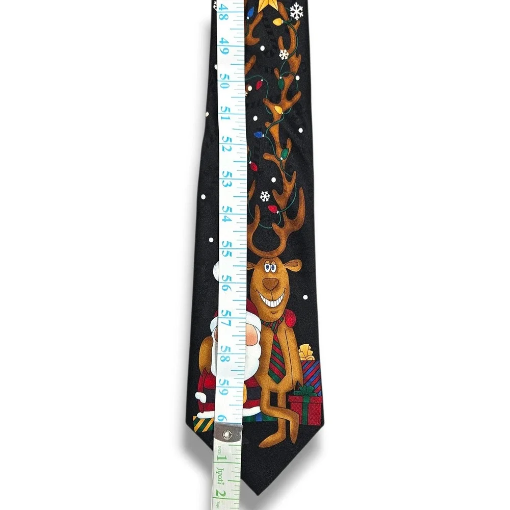 Hallmark Silk‎ Necktie Christmas Jacquard Santa Reindeer Lights Black OS